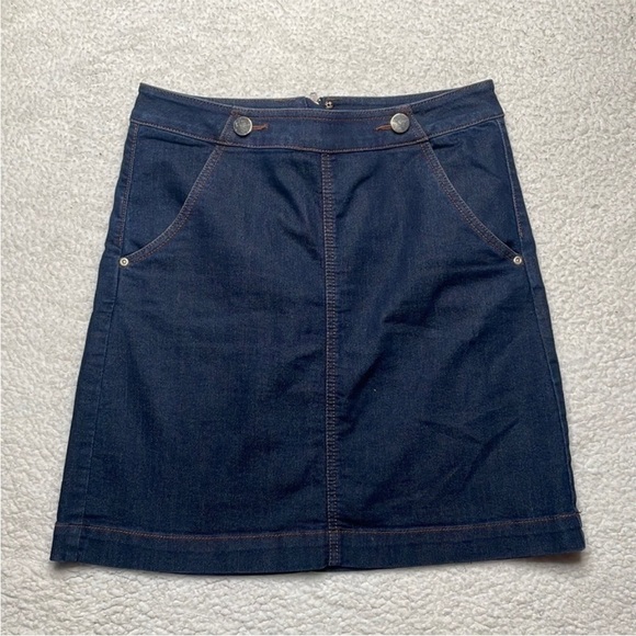 Loft Dark Denim A-line Mini Skirt Zipper Pockets Size 2 - Picture 7 of 7